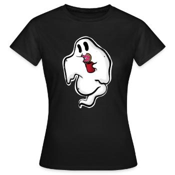 Fantôme avec un donut et une tasse - T-shirt Femme - noir - Devant - AI Model Female 172 dark (172cm)