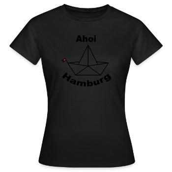 Faltboot AHOI Hamburg Design - Frauen T-Shirt - Schwarz - Vorne - AI Model Female 172 dark (172cm)