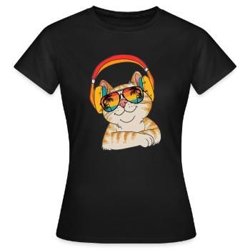 Chat-ami Chat Face avec écouteurs - T-shirt Femme - noir - Devant - AI Model Female 172 dark (172cm)