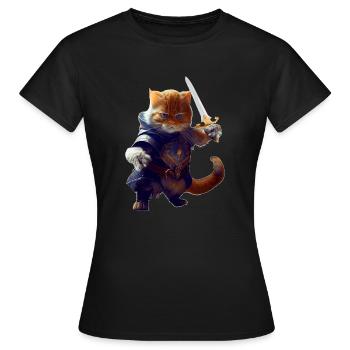 Chevalier chat combattant avec épée et bravoure - T-shirt Femme - noir - Devant - AI Model Female 172 dark (172cm)