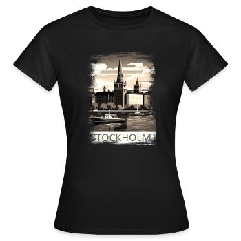 Stockholm, Schweden, Schweden, Skandinavien, Skandinavien - Frauen T-Shirt - Schwarz - Vorne - AI Model Female 172 dark (172cm)