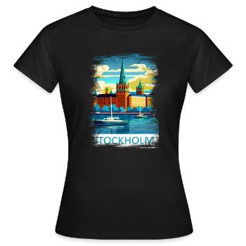 Stockholm, Schweden, Schweden, Skandinavien, Skandinavien - Frauen T-Shirt - Schwarz - Vorne - AI Model Female 172 dark (172cm)