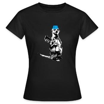 Meerkat Guitarplayer White BG Cyan Hat - Women's T-Shirt - black - Front - AI Model Female 172 dark (172cm)