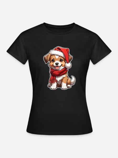 Hund mit Weihnachtsmütze - Frauen T-Shirt - Schwarz