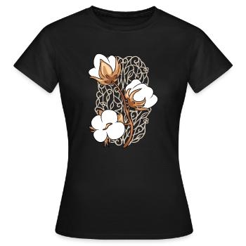 Élément ornemental avec brindille de coton fleurie - T-shirt Femme - noir - Devant - AI Model Female 172 dark (172cm)