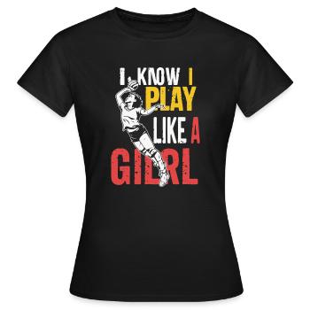 I Know I Play Like A Girl Volleyball for Teen Girl - Women's T-Shirt - black - Front - AI Model Female 172 dark (172cm)