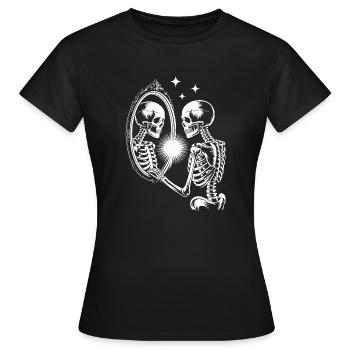 Skelett im Spiegel: Selbstreflexion - Frauen T-Shirt - Schwarz - Vorne - AI Model Female 172 dark (172cm)