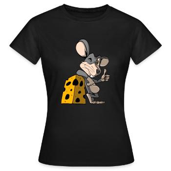 Lustige Cartoon Maus mit Käse - Frauen T-Shirt - Schwarz - Vorne - AI Model Female 172 dark (172cm)