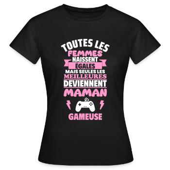 Cadeau Fête des Mères, Maman Gameuse,Geek,gaming - T-shirt Femme - noir - Devant - AI Model Female 172 dark (172cm)