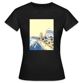 Retro Los Angeles Santa Monica Pier - Frauen T-Shirt - Schwarz - Vorne - AI Model Female 172 dark (172cm)