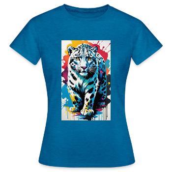 Schneeleopard | Leopard | Raubtier - Frauen T-Shirt - Antikblaues Saphir meliert - Vorne - AI Model Female 172 dark (172cm)