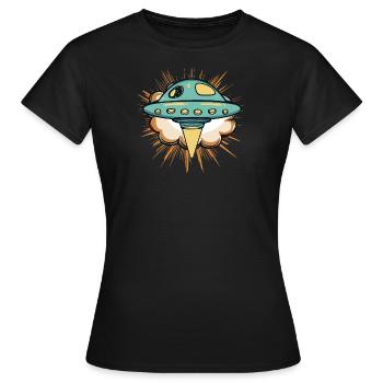 UFO Scifi Invasion - Women's T-Shirt - black - Front - AI Model Female 172 dark (172cm)