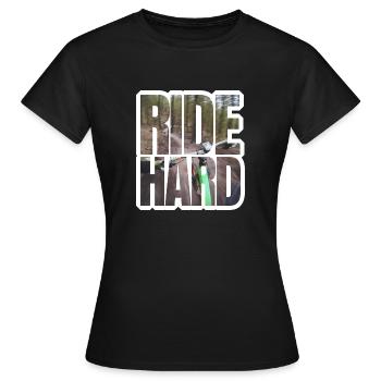 MTB Mountainbike Ride Hard - Frauen T-Shirt - Schwarz - Vorne - AI Model Female 172 dark (172cm)