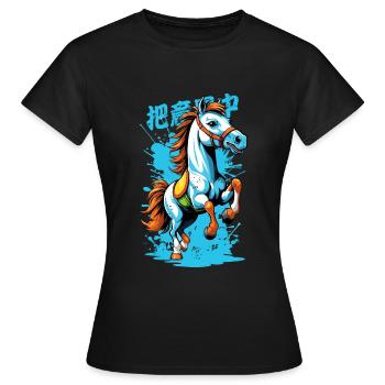 Cheval sauvage en coloré - T-shirt Femme - noir - Devant - AI Model Female 172 dark (172cm)