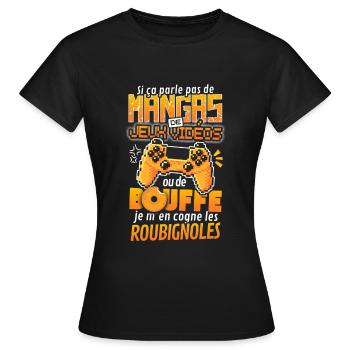 Gamer geek humour accro jeu vidéo nerd manga - T-shirt Femme - noir - Devant - AI Model Female 172 dark (172cm)