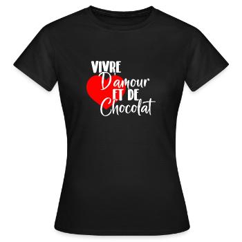 Vivre d'amour et de chocolat - T-shirt Femme - noir - Devant - AI Model Female 172 dark (172cm)