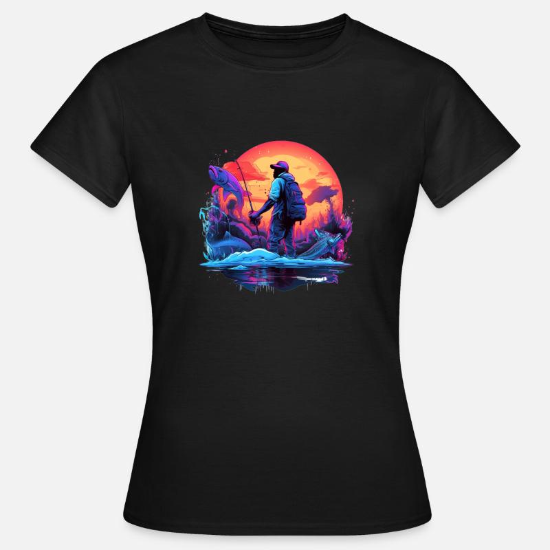 Angler Sunset Neon Style - Maglietta da donna - nero