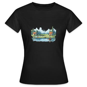 Angler Natur 8Bit Stil - Frauen T-Shirt - Schwarz - Vorne - AI Model Female 172 dark (172cm)