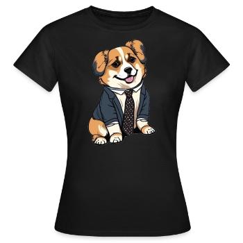 Chien avec costume et cravate au bureau Ordinateur portable - T-shirt Femme - noir - Devant - AI Model Female 172 dark (172cm)