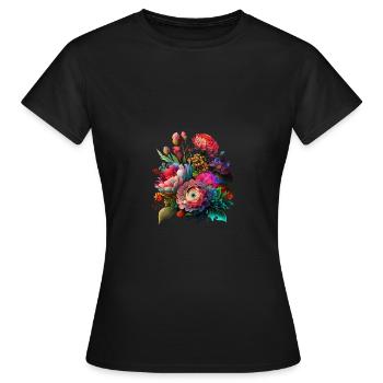 ORIGINELLE BLUMENSTRÄUSSE - Frauen T-Shirt - Schwarz - Vorne - AI Model Female 172 dark (172cm)