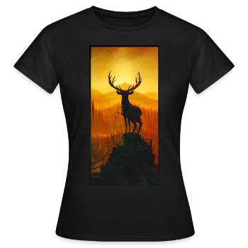 Hirsch auf Berg mit Sicht in Wald - Frauen T-Shirt - Schwarz - Vorne - AI Model Female 172 dark (172cm)