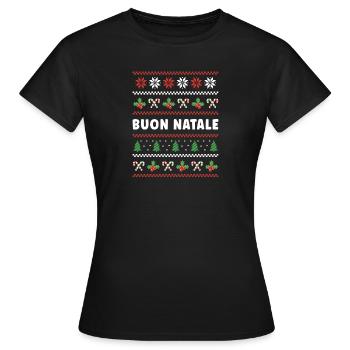 Buon Natale Christmas Sweater Candy Cane - Frauen T-Shirt - Schwarz - Vorne - AI Model Female 172 dark (172cm)