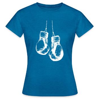 Hängende Boxhandschuhe in weiss - Frauen T-Shirt - Antikblaues Saphir meliert - Vorne - AI Model Female 172 dark (172cm)