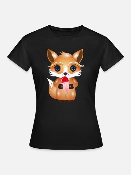 Niedlicher Fuchs mit Eis - Frauen T-Shirt - Schwarz