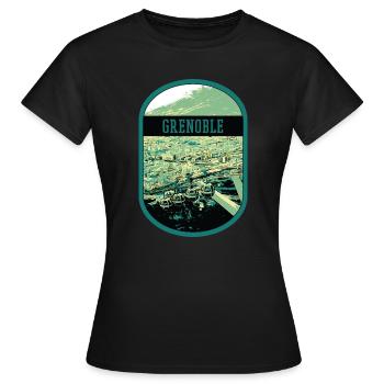 Panoramique Grenoble : Téléphérique Vue Unique - T-shirt Femme - noir - Devant - AI Model Female 172 dark (172cm)