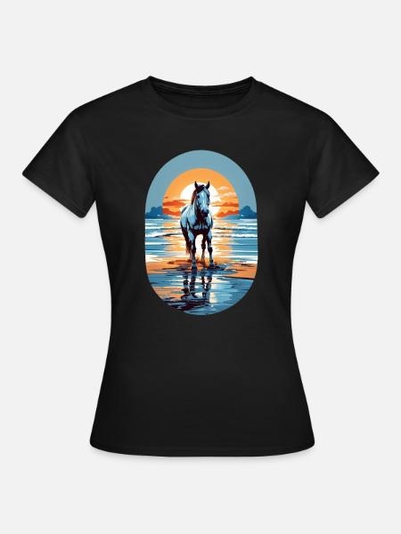 Pferd am Strand - Frauen T-Shirt - Schwarz