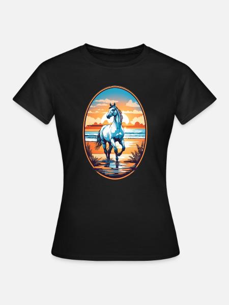 Pferd am Strand - Frauen T-Shirt - Schwarz
