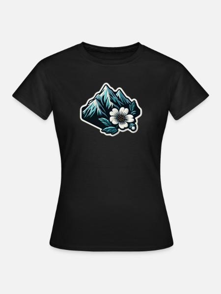 Bergblüte Patchmotiv - Frauen T-Shirt - Schwarz