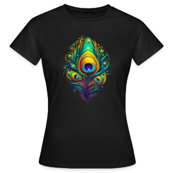 Pfauenfedern Federn Kugelschreiber - Frauen T-Shirt - Schwarz - Vorne - AI Model Female 172 dark (172cm)