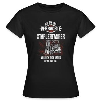 Le motif de l’ironie du cariste fou - T-shirt Femme - noir - Devant - AI Model Female 172 dark (172cm)