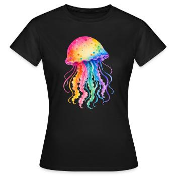 Illustration aquarelle de méduse colorée - T-shirt Femme - noir - Devant - AI Model Female 172 dark (172cm)