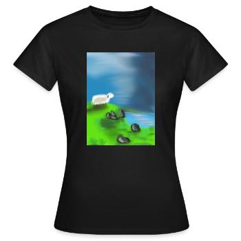 Schaf auf Felsen vor dem Wasser - Frauen T-Shirt - Schwarz - Vorne - AI Model Female 172 dark (172cm)