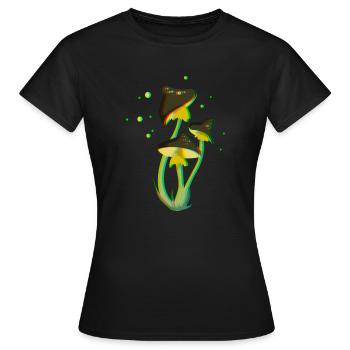 Dessin Champignon Trippy Fluo 3D et Psychédélique - T-shirt Femme - noir - Devant - AI Model Female 172 dark (172cm)