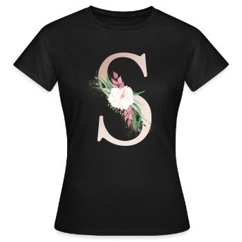 Personalisierbar Monogramm S Floral - Frauen T-Shirt - Schwarz - Vorne - AI Model Female 172 dark (172cm)