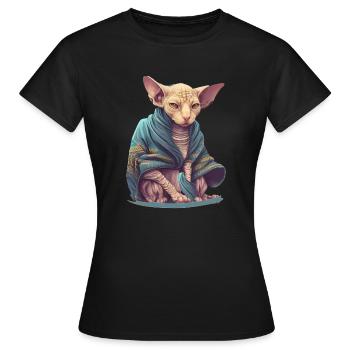 Chat Sphinx avec cape - T-shirt Femme - noir - Devant - AI Model Female 172 dark (172cm)