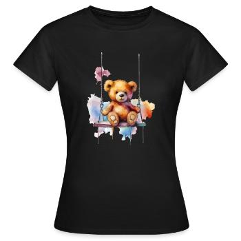 Nounours sur sa balançoire - T-shirt Femme - noir - Devant - AI Model Female 172 dark (172cm)