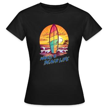 Surfer au coucher du soleil - T-shirt Femme - noir - Devant - AI Model Female 172 dark (172cm)