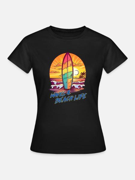 Surfen in den Sonnenuntergang - Frauen T-Shirt - Schwarz