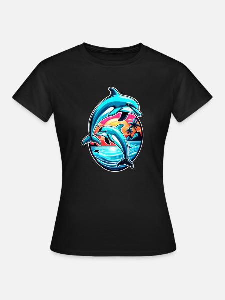 Delfin & Ozean - Frauen T-Shirt - Schwarz
