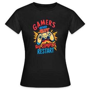 Gamers Never Quit - Women's T-Shirt - black - Front - AI Model Female 172 dark (172cm)