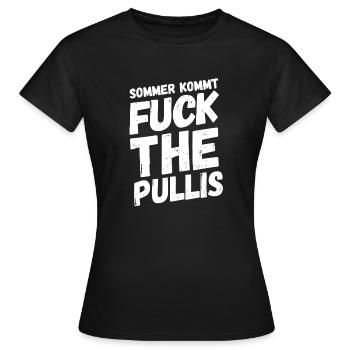 Été Soleil Fuck Pullis Drôles de proverbes cadeau - T-shirt Femme - noir - Devant - AI Model Female 172 dark (172cm)