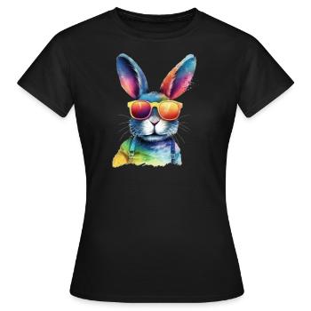 Cooles buntes Kaninchen - Hase mit Sonnenbrille - Frauen T-Shirt - Schwarz - Vorne - AI Model Female 172 dark (172cm)
