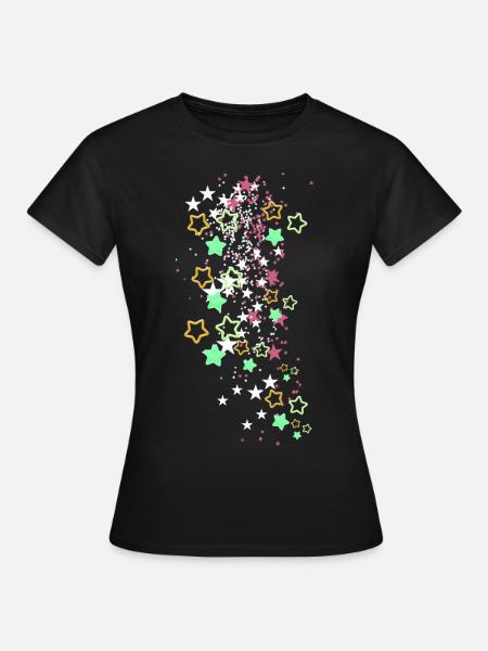 sterne,pailetten, pink, stern, bunte sterne - Dame-T-shirt - sort
