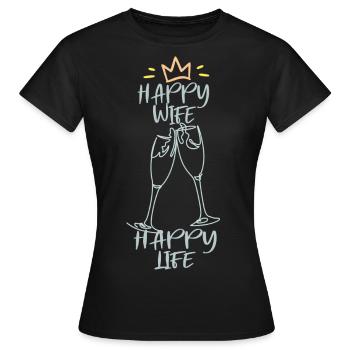 Femme heureuse, vie heureuse. Sekt Krone Fun - T-shirt Femme - noir - Devant - AI Model Female 172 dark (172cm)