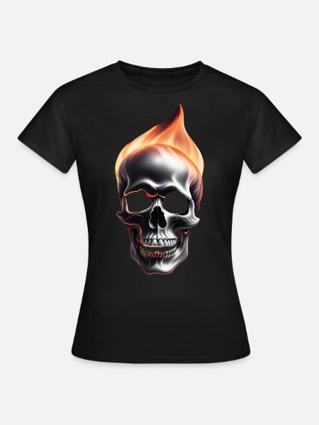 Schädel in Flammen - Frauen T-Shirt - Schwarz