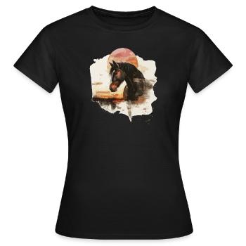 Pferd Pferde Reiterin Reiter Reitsport Paddock - Frauen T-Shirt - Schwarz - Vorne - AI Model Female 172 dark (172cm)